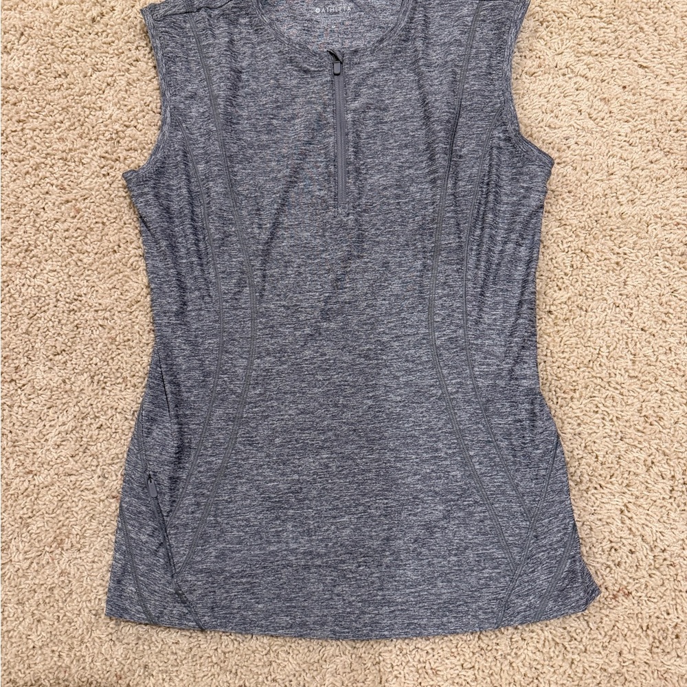 Athleta Heathered Dark Gray Sleeveless Zip-Front Tank